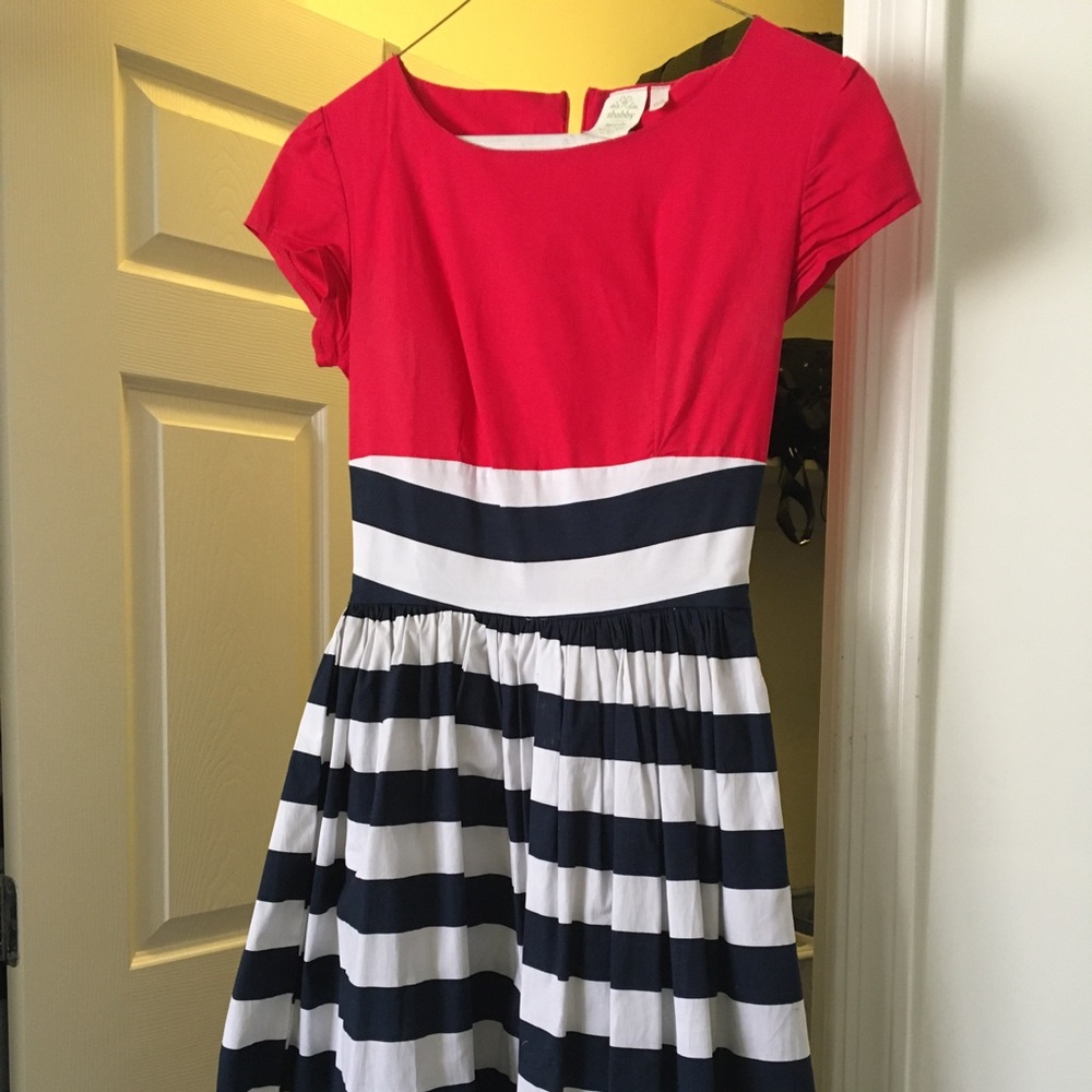 Shabby Apple red, white and navy striped dress